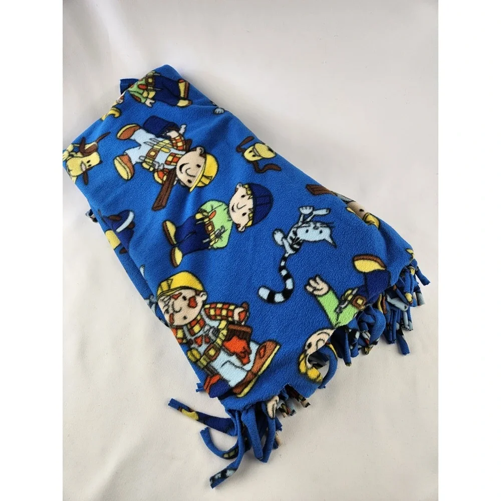 Vintage Bob The Builder Handmade Fleece Throw Tie‎ Blanket Cartoon TV  Fabric